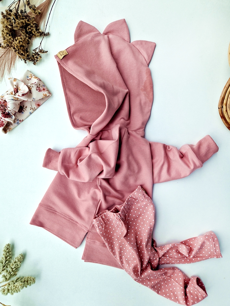 LEGGINSY BRUDNY RÓŻ JERSEY dots