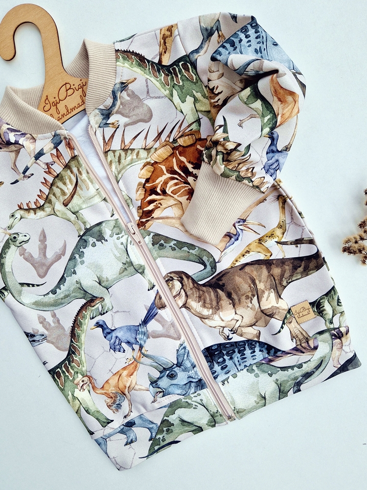 KOMPLET bomberka DINOZAURY na beżu II+ BAGGY