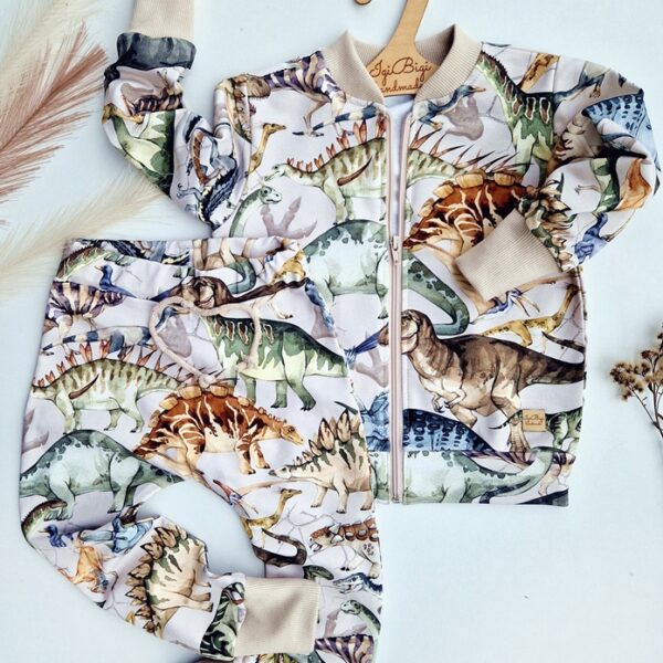 KOMPLET bomberka DINOZAURY na beżu II+ BAGGY