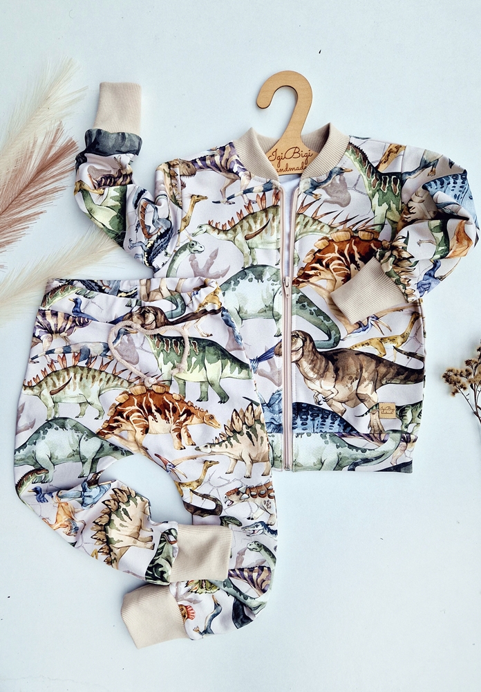 KOMPLET bomberka DINOZAURY na beżu II+ BAGGY