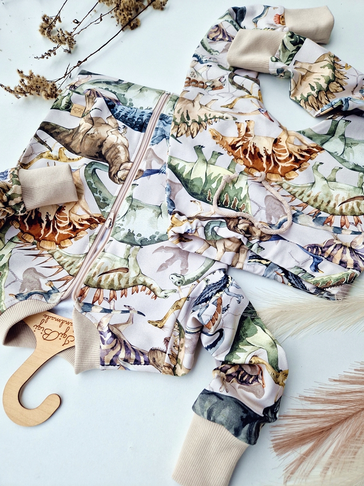 KOMPLET bomberka DINOZAURY na beżu II+ BAGGY