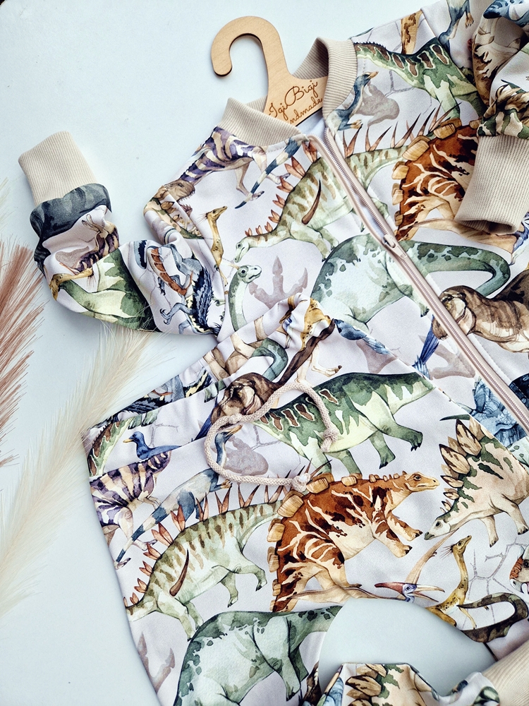 KOMPLET bomberka DINOZAURY na beżu II+ BAGGY