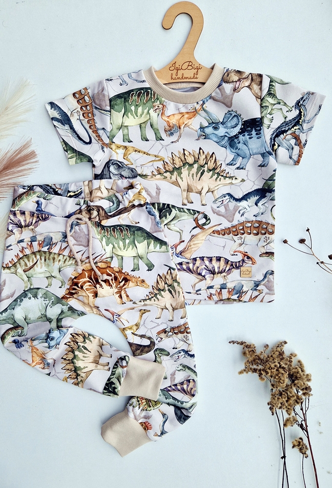 KOMPLET bomberka DINOZAURY na beżu II+ BAGGY