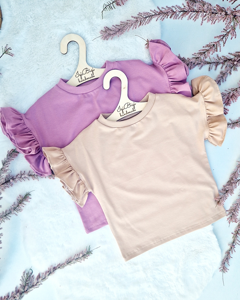 KOMPLECIK bluzeczka oversize+ kolarki JERSEY BEŻ/ORCHID