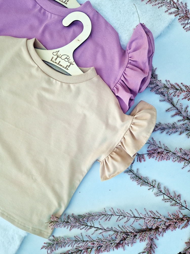 KOMPLECIK bluzeczka oversize+ kolarki JERSEY BEŻ/ORCHID