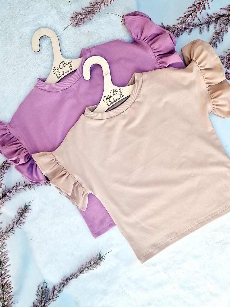 KOMPLECIK bluzeczka oversize+ kolarki JERSEY BEŻ/ORCHID