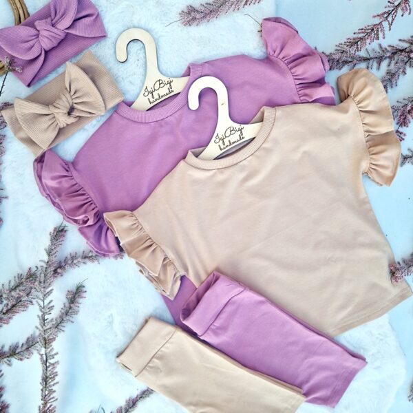 KOMPLECIK bluzeczka oversize+ kolarki JERSEY BEŻ/ORCHID