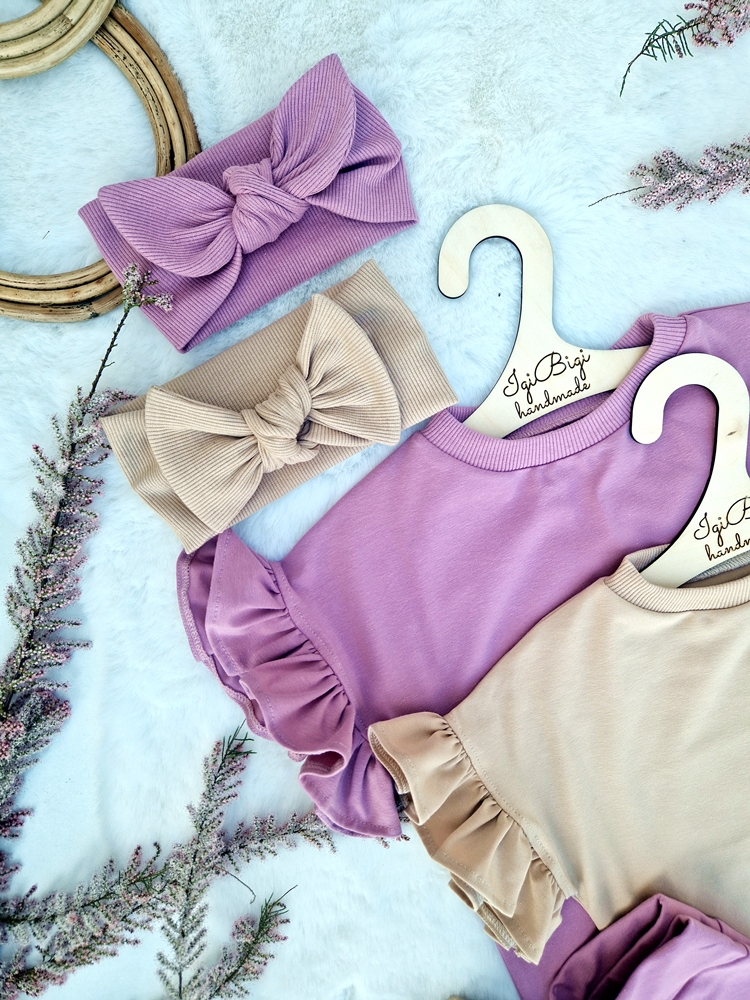 KOMPLECIK bluzeczka oversize+ kolarki JERSEY BEŻ/ORCHID