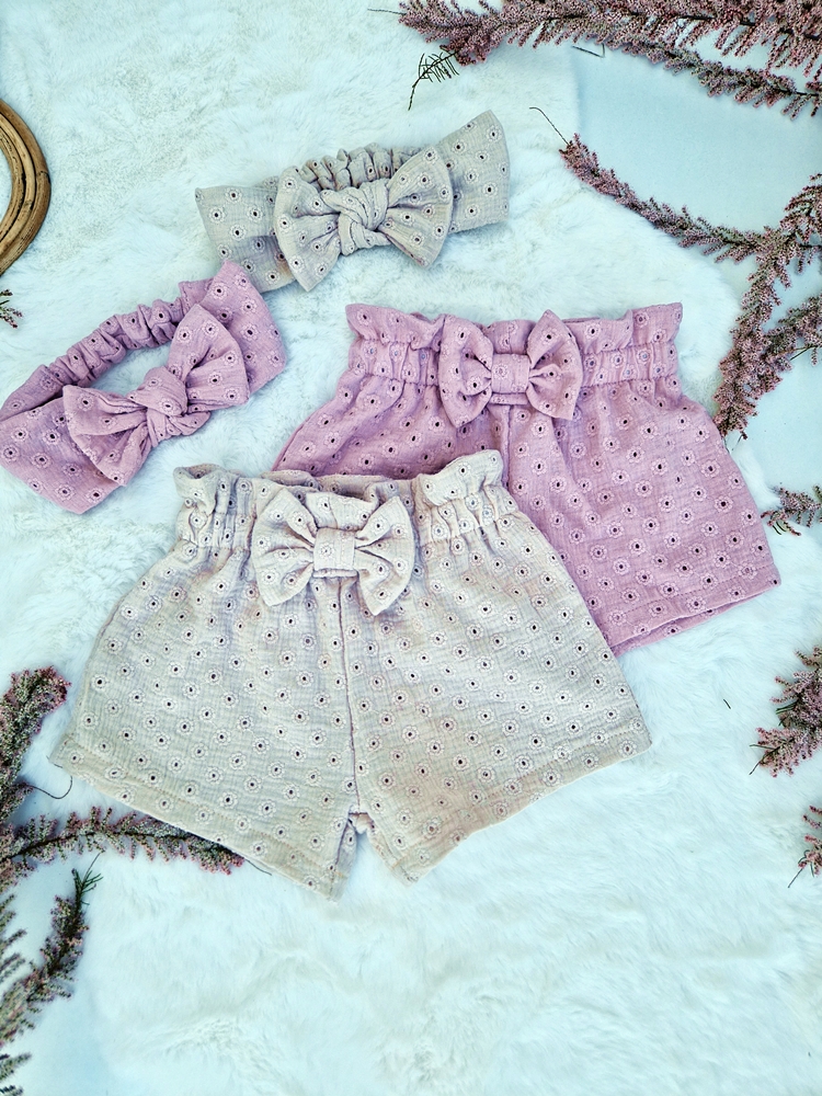 SPODENKI dziewczęceMUŚLIN ażurek KOKARDKA