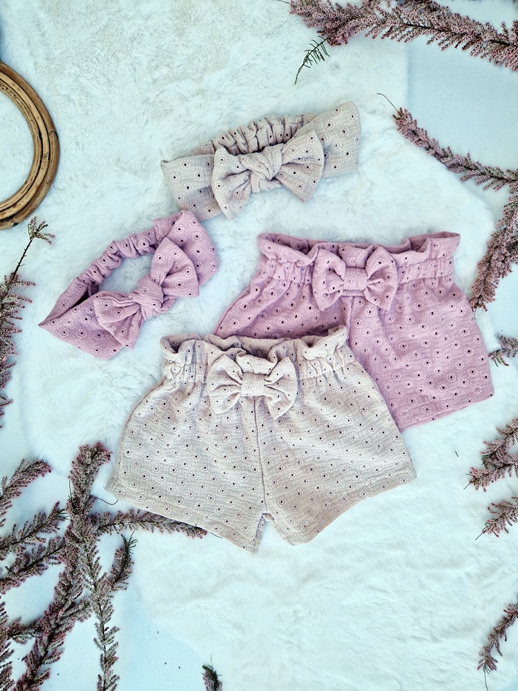 SPODENKI dziewczęceMUŚLIN ażurek KOKARDKA