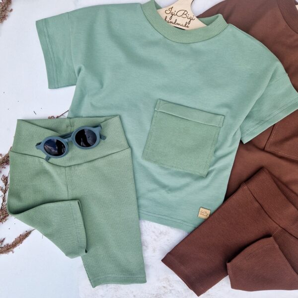 KOMPLECIK BASIC bluzeczka oversize KIESZONKA + kolarki BRUDNA MIĘTA