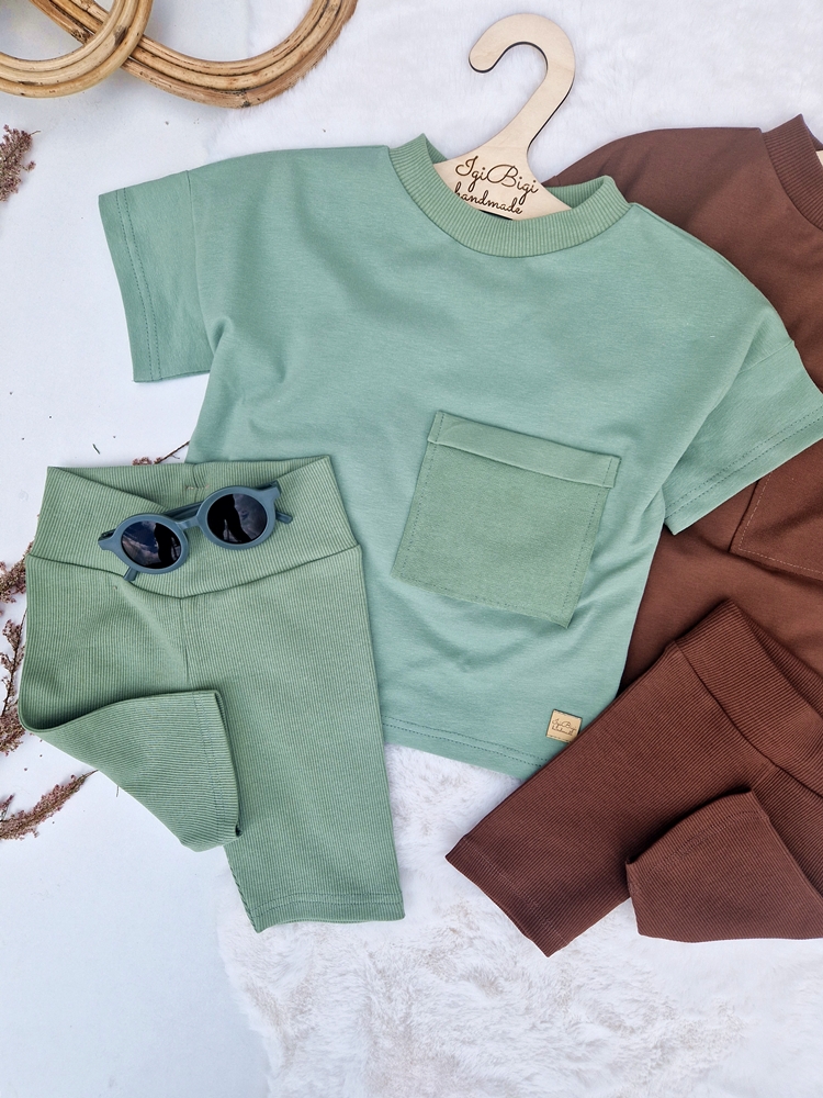 KOMPLECIK BASIC bluzeczka oversize KIESZONKA + kolarki BRUDNA MIĘTA