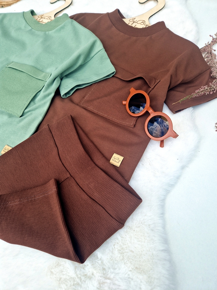 KOMPLECIK BASIC bluzeczka oversize KIESZONKA + kolarki PRALINA