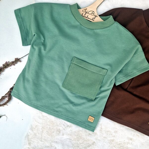 BLUZECZKA oversize LEKKA jersey KIESZONKA brudna mięta