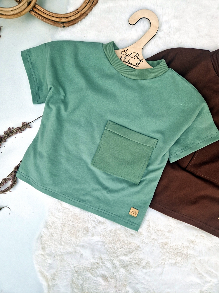 BLUZECZKA oversize LEKKA jersey KIESZONKA brudna mięta