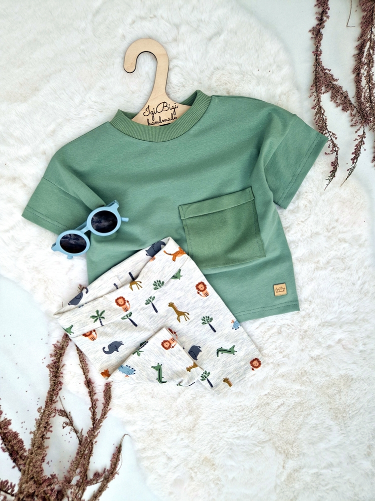 KOMPLECIK BASIC bluzeczka oversize KIESZONKA + kolarki BRUDNA MIĘTA