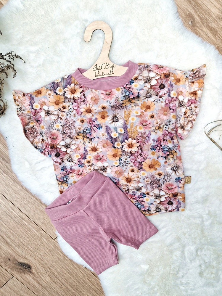 KOMPLECIK bluzeczka oversize PINK MEADOW + kolarki jasny brudny róż