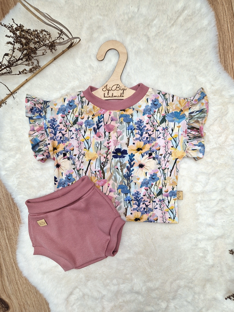 KOMPLECIK bluzeczka oversize BLUE MEADOW + majtaski brudny róż