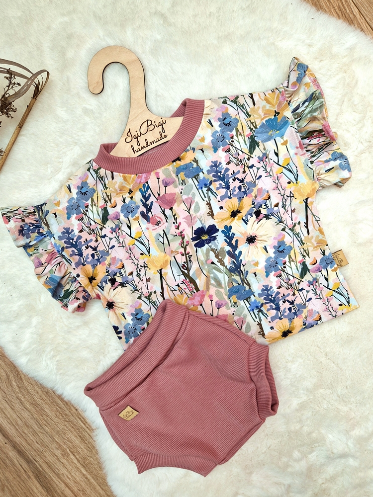 KOMPLECIK bluzeczka oversize BLUE MEADOW + majtaski brudny róż