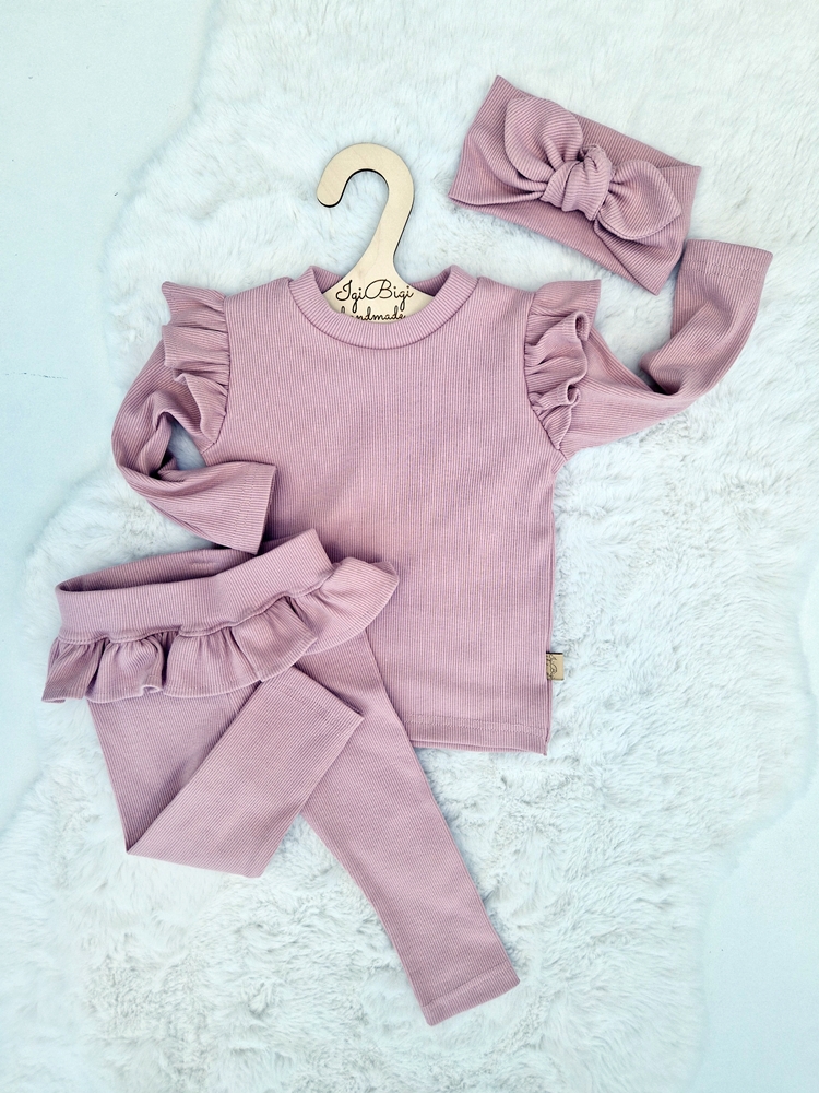 LEGGINSY prążkowane BASKINKA jasny brudny róż