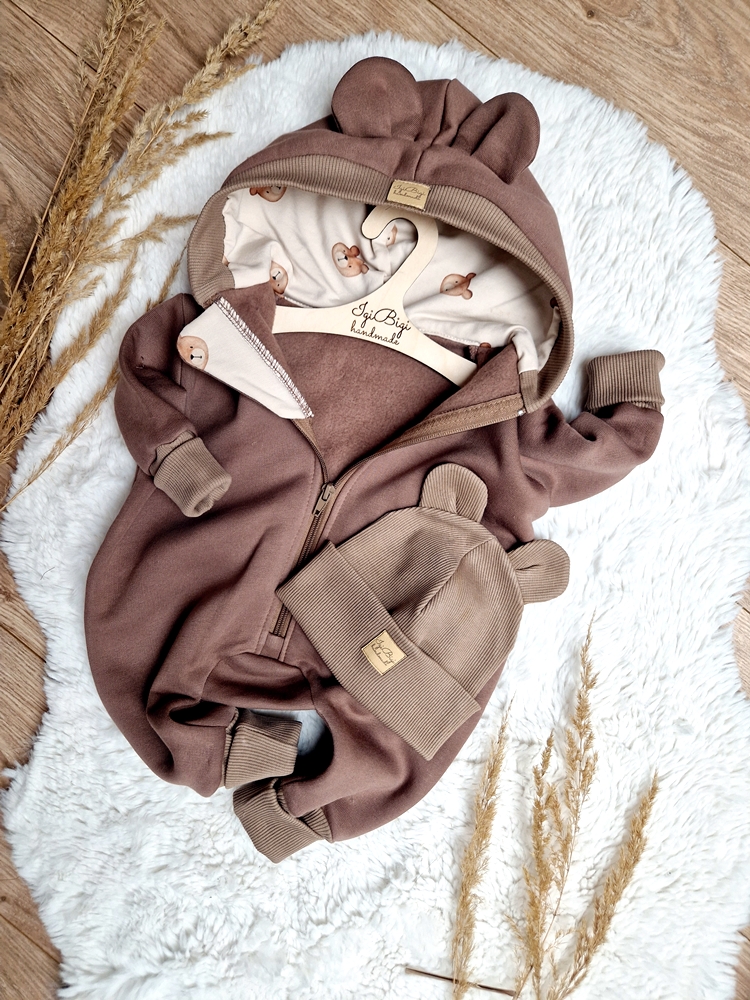 KOMBINEZON dresówka drapana ORZECH misiaki