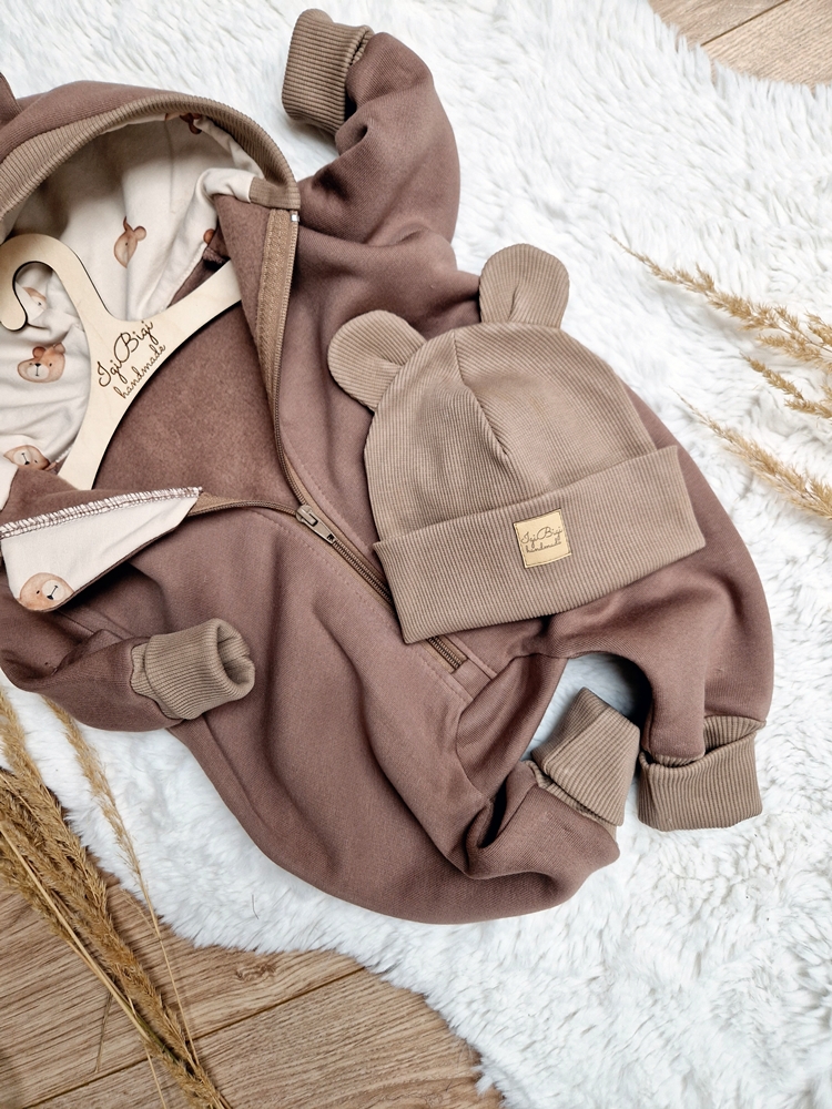 KOMBINEZON dresówka drapana ORZECH misiaki