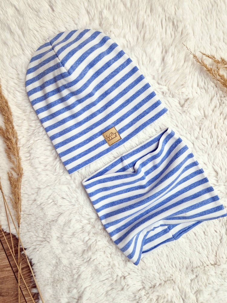 Czapka prążkowana PASKI melanż blue