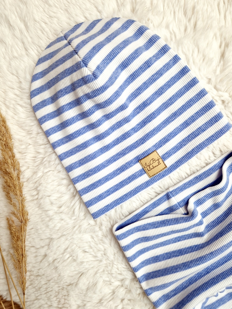 Czapka prążkowana PASKI melanż blue