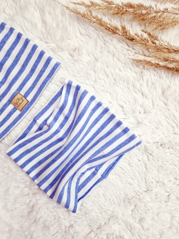 Czapka prążkowana PASKI melanż blue