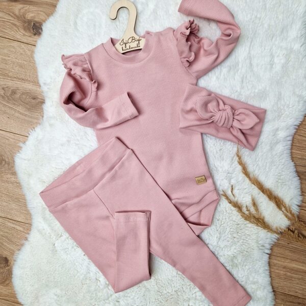 Body+legginsy prążkowane BEŻOWY RÓŻ