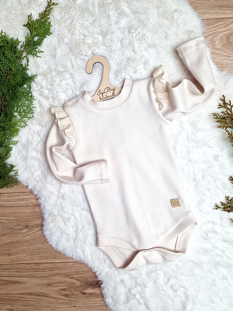 PRĄŻKOWANA bluzeczka/body z KORONKĄ