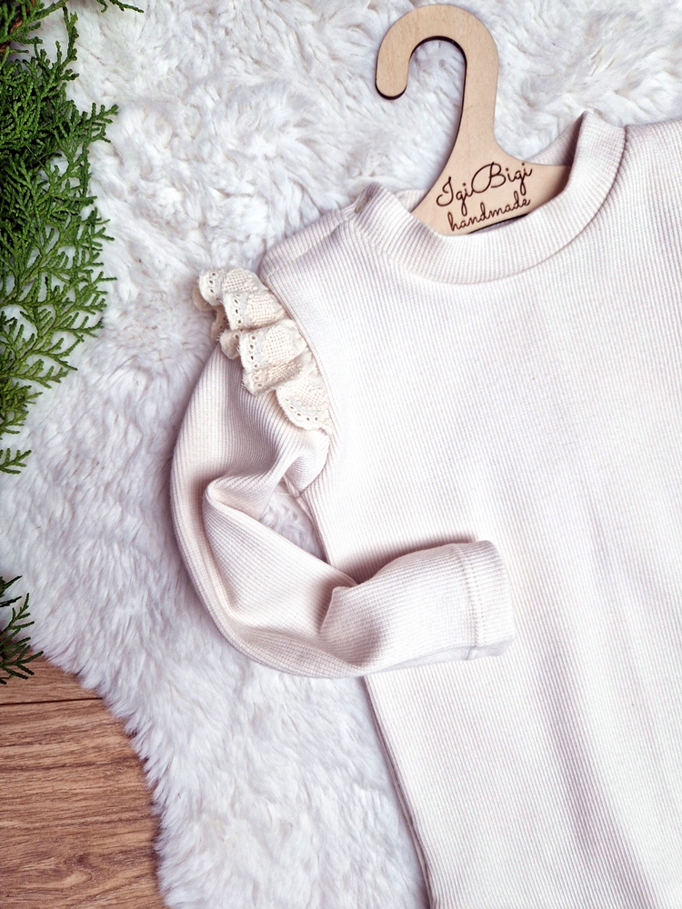 PRĄŻKOWANA bluzeczka/body z KORONKĄ