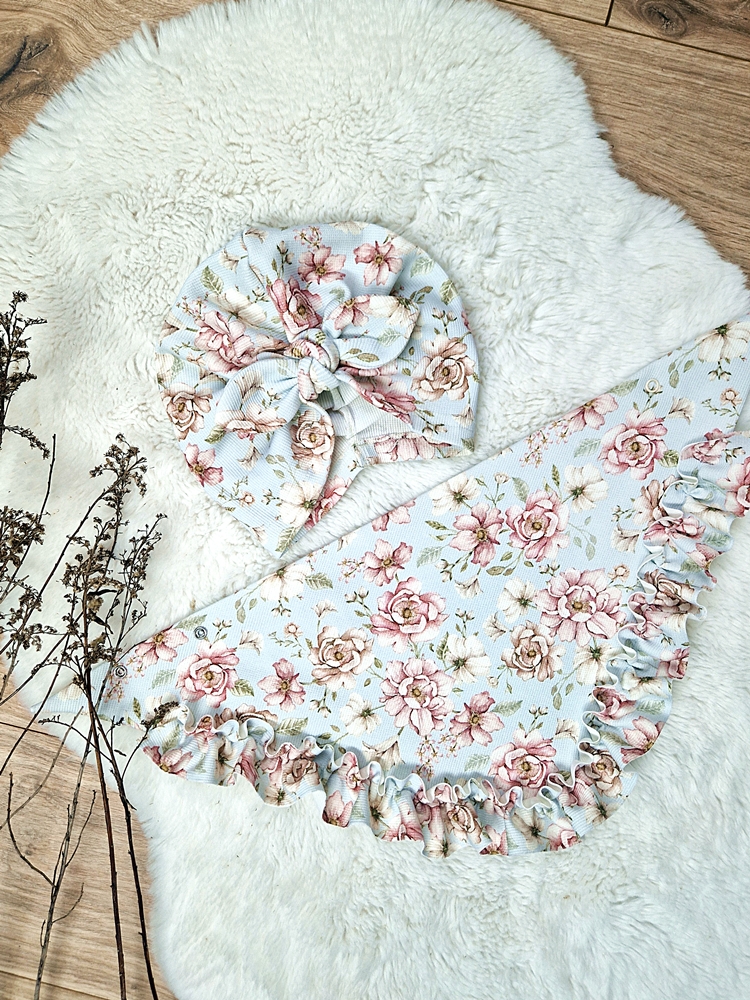 TURBANIK prążkowany kokardka BLUE meadow