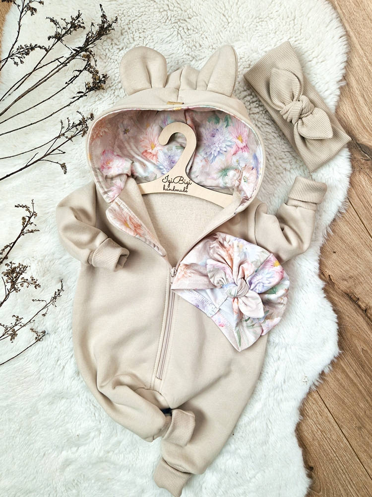 KOMBINEZON dresówka drapana JASNY BEŻ flow beige