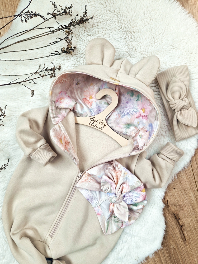 KOMBINEZON dresówka drapana JASNY BEŻ flow beige