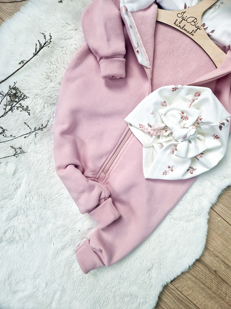 KOMBINEZON dresówka drapana BRUDNY RÓŻ peonies