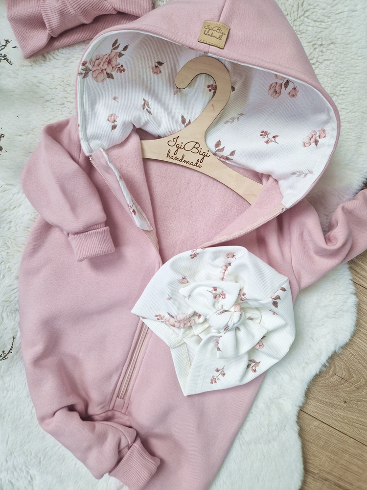 KOMBINEZON dresówka drapana BRUDNY RÓŻ peonies