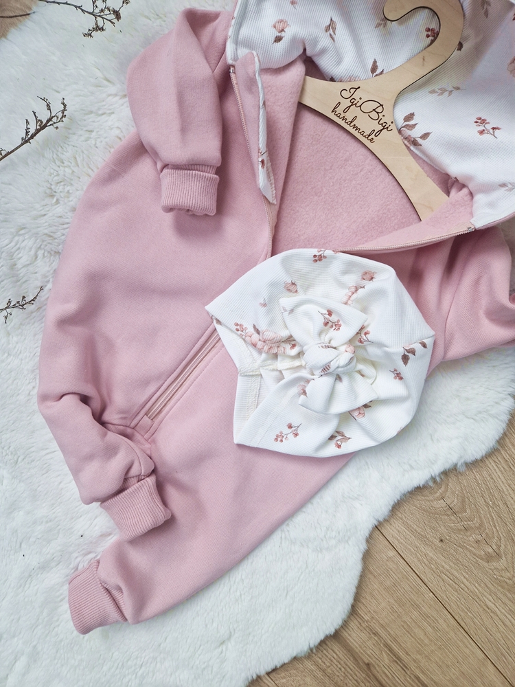 KOMBINEZON dresówka drapana BRUDNY RÓŻ peonies