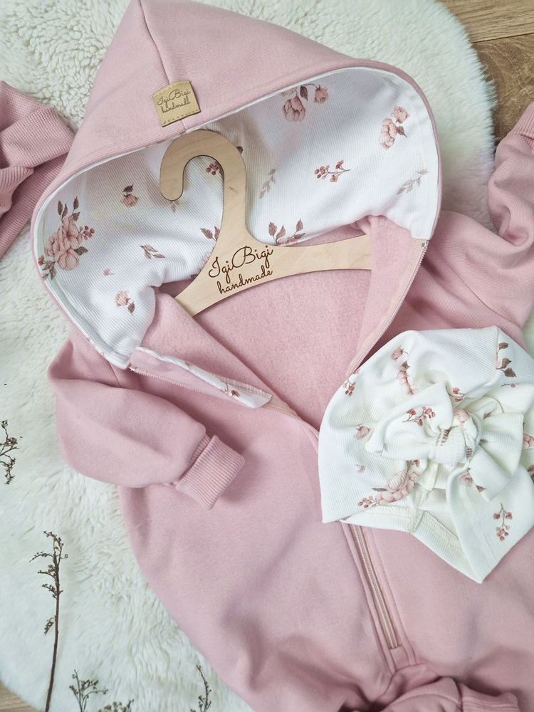 KOMBINEZON dresówka drapana BRUDNY RÓŻ peonies