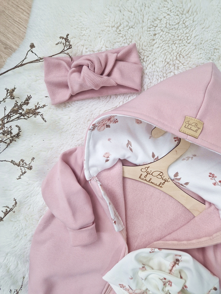 KOMBINEZON dresówka drapana BRUDNY RÓŻ peonies