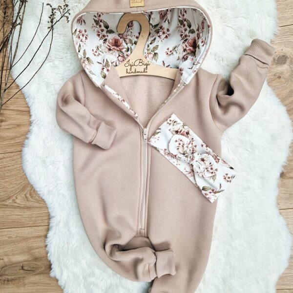 KOMBINEZON dresówka drapana TAUPE rose cream