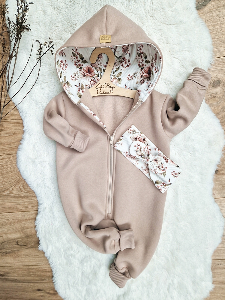 KOMBINEZON dresówka drapana TAUPE rose cream