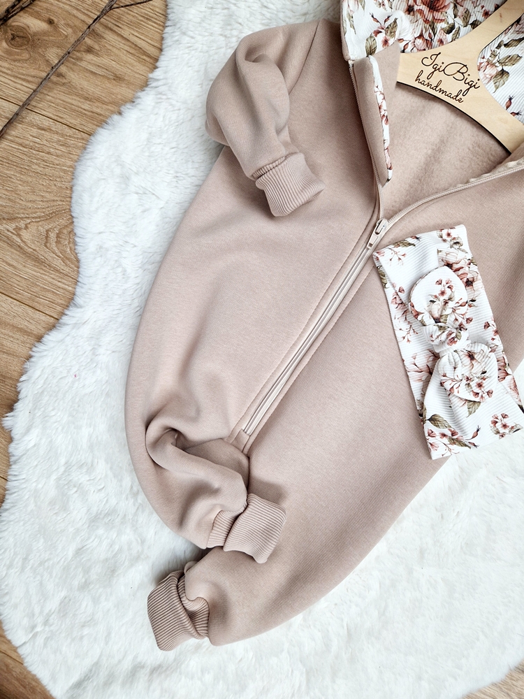 KOMBINEZON dresówka drapana TAUPE rose cream