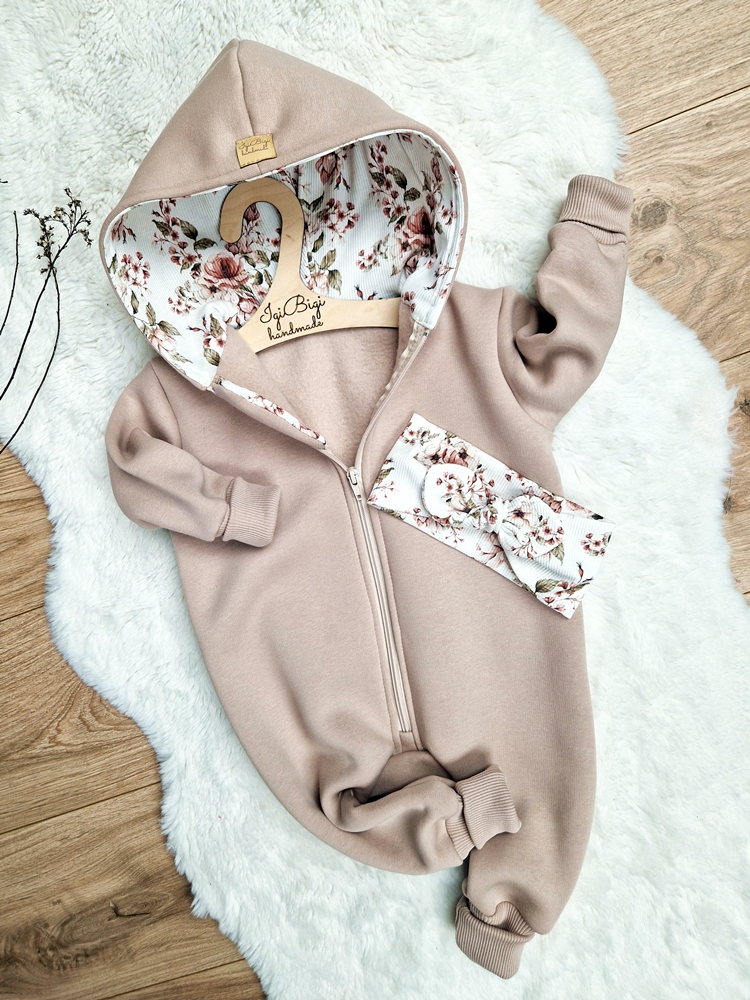KOMBINEZON dresówka drapana TAUPE rose cream
