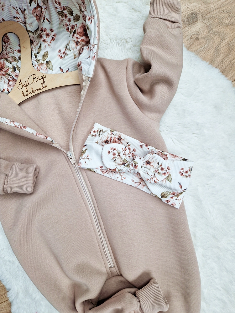 KOMBINEZON dresówka drapana TAUPE rose cream