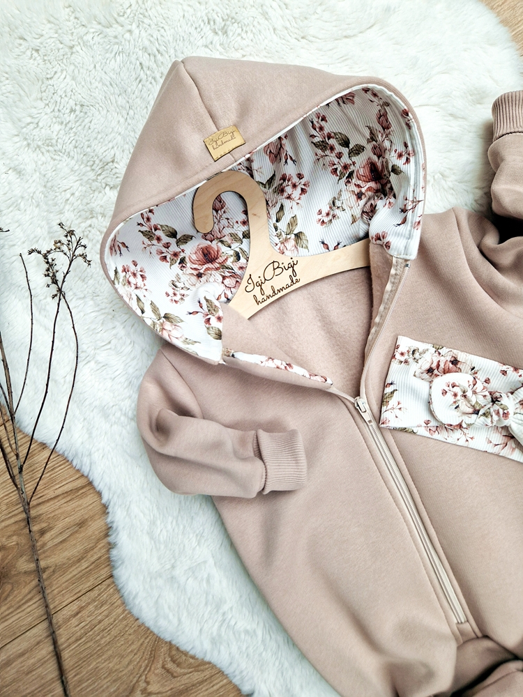 KOMBINEZON dresówka drapana TAUPE rose cream