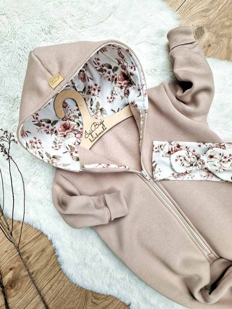 KOMBINEZON dresówka drapana TAUPE rose cream