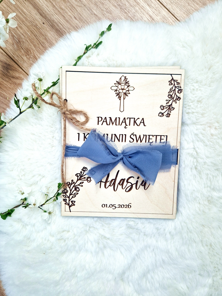 Pamiątka komunijna kartka KOKARDA personalizowana