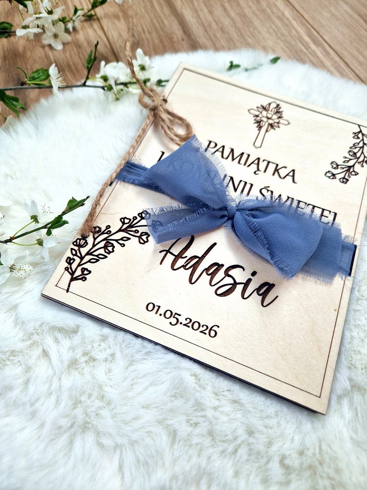 Pamiątka komunijna kartka KOKARDA personalizowana