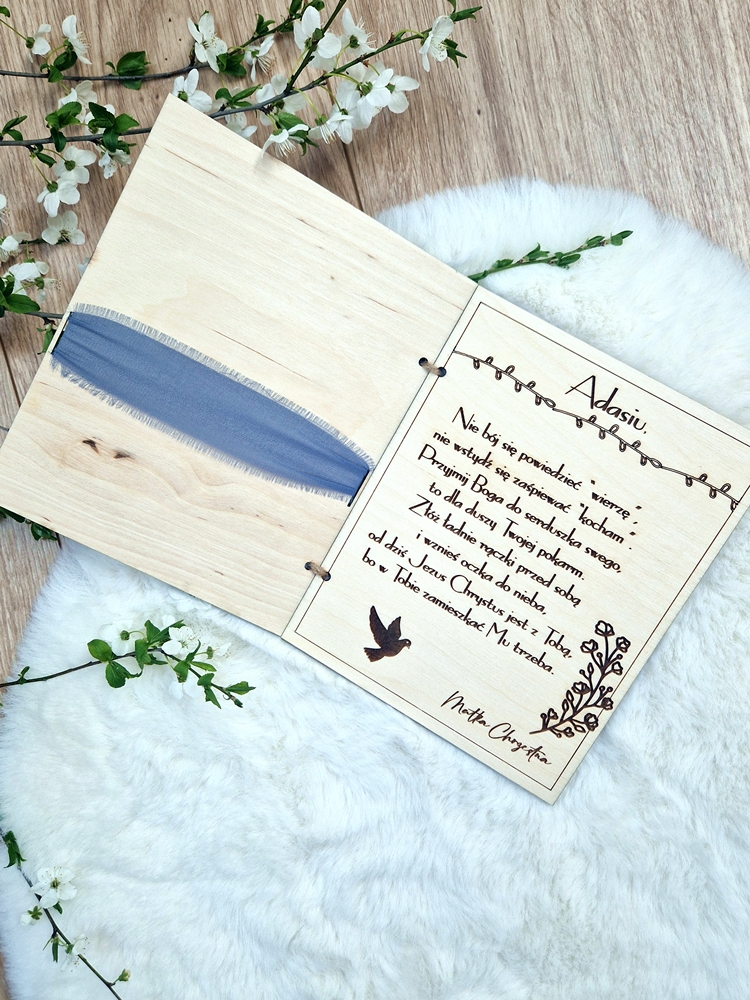 Pamiątka komunijna kartka KOKARDA personalizowana